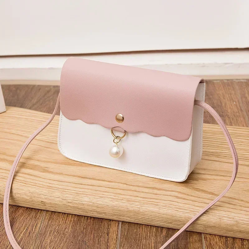 Fashion Simply PU Leather for Women Solid Color Shoulder Messenger Bag Lady Pendant Pearl Travel Small Handbag Femininas Bolsas