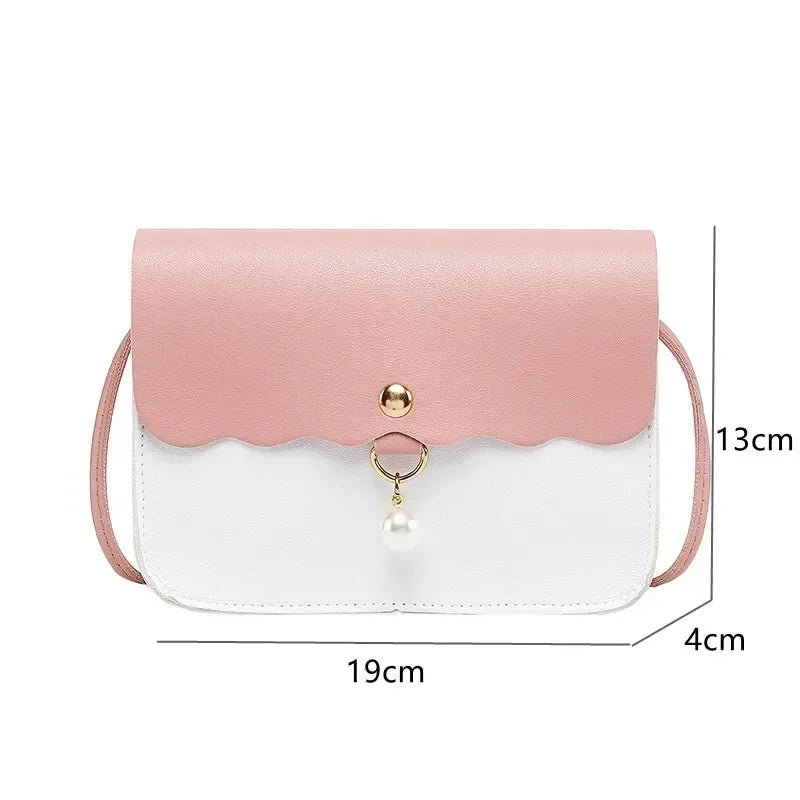 Fashion Simply PU Leather for Women Solid Color Shoulder Messenger Bag Lady Pendant Pearl Travel Small Handbag Femininas Bolsas