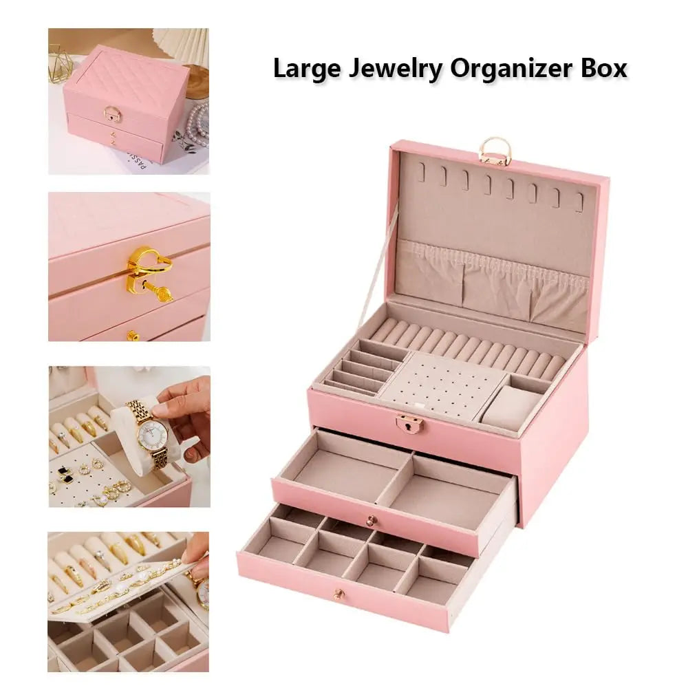 Large Jewelry Storage Box Multi-Layer Organizer For Jewelry Necklace Earring Leather Jewellery Storage Packaging Display Boxes