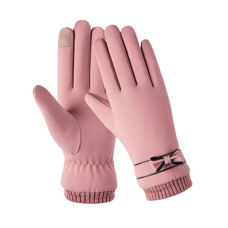 Winter Women Gloves Hand Warmer Thermal Fleece Lined Guantes Full Finger Ladies Mitten Touchscreen Waterproof Bike Cycling Glove