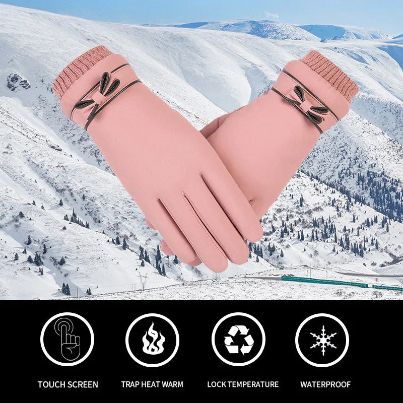 Winter Women Gloves Hand Warmer Thermal Fleece Lined Guantes Full Finger Ladies Mitten Touchscreen Waterproof Bike Cycling Glove