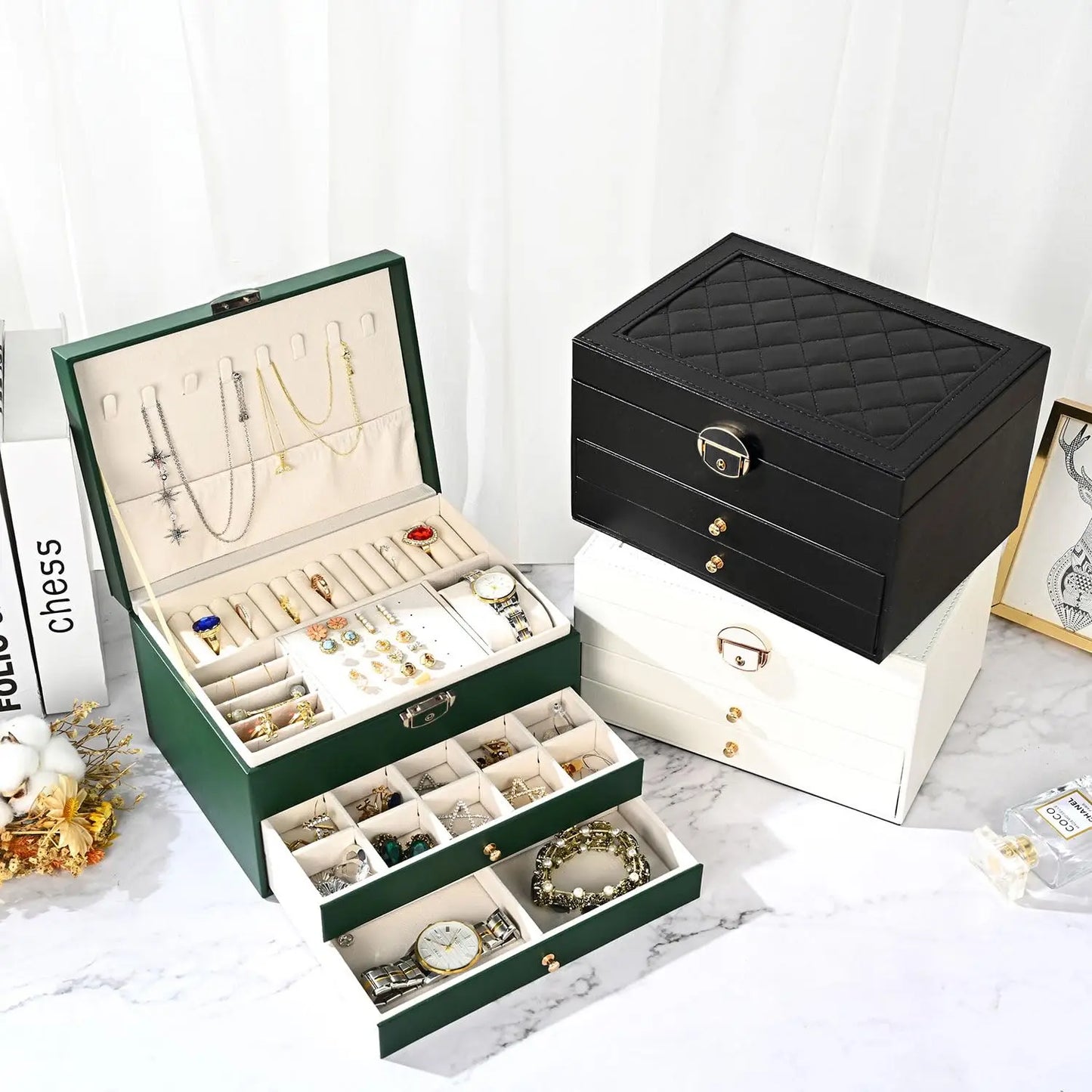 Large Jewelry Storage Box Multi-Layer Organizer For Jewelry Necklace Earring Leather Jewellery Storage Packaging Display Boxes