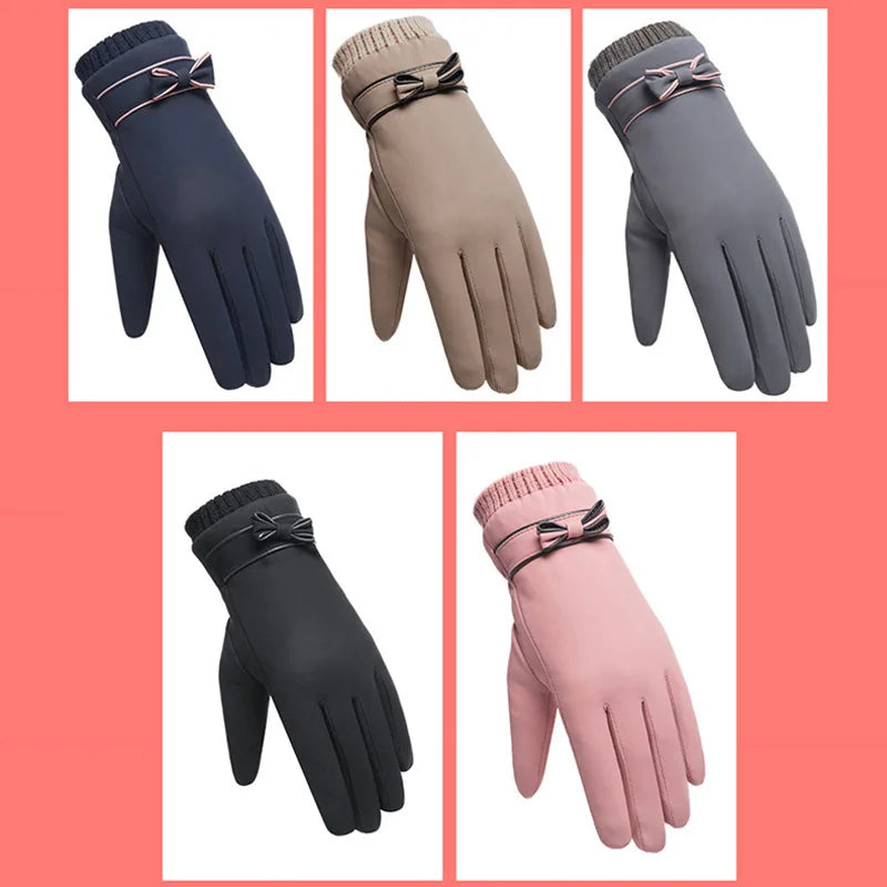 Winter Women Gloves Hand Warmer Thermal Fleece Lined Guantes Full Finger Ladies Mitten Touchscreen Waterproof Bike Cycling Glove